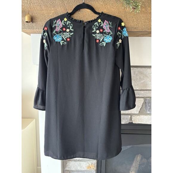 ANTHROPOLOGIE Allison New York Dress XSP Black Embroidery Ruffle Prairie Cottage - Picture 4 of 9